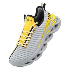 SANNAX Laufschuhe Herren Turnschuhe Atmungsaktiv Sportschuhe Slip on Sneakers Leichte Walking Running Jogging Schuhe Low Top Freizeitschuhe (Grau,46 EU) von SANNAX