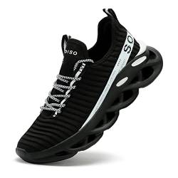 SANNAX Laufschuhe Herren Turnschuhe Atmungsaktiv Sportschuhe Slip on Sneakers Leichte Walking Running Jogging Schuhe Low Top Freizeitschuhe (Schwarz BW,43 EU) von SANNAX