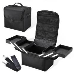 SANON Make-up-Organizer-Tasche, tragbare Reise-Kosmetik-Aufbewahrungsbox mit 4 Fächern, Make-up-Zug-Koffer, Schwarz , modisch von SANON