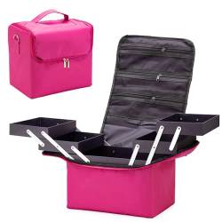 SANON Make-up-Organizer-Tasche, tragbare Reise-Kosmetik-Aufbewahrungsbox mit 4 Fächern, Make-up-Zug-Koffer, rosig, modisch von SANON