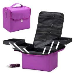 SANON Make-up-Organizer-Tasche, tragbare Reise-Kosmetik-Aufbewahrungsbox mit 4 Fächern, Make-up-Zug-Koffer, violett, modisch von SANON