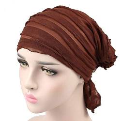 SANON Schöne Frauen Turban Chiffon Chemo Hut Haarausfall Kopftuch Kopfwickel Krebs Kopfbedeckung Stretch Beanie Cap Headcovers Kaffee von SANON