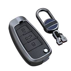 SANRILY Keyless Schwarz Flip Schlüsselanhänger Cover für Audi Q3 Q7 A3 A1 TT R8 Metall Leder Schlüsselhülle Schlüsselhülle mit Schlüsselanhänger von SANRILY