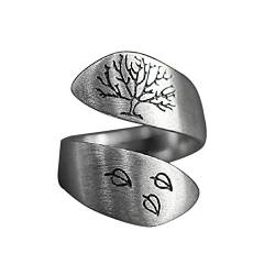 SANRLO Ring, Baum des Lebens, verstellbar, offen, einzigartig, Verlobungsring, Jahrestag, offener Ring für Damen und Herren, zierlicher Fingerschmuck, Size reference picture, Metall von SANRLO