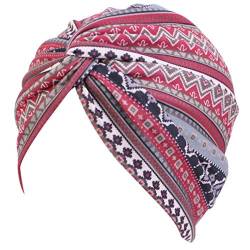 SANRLO Stirnbänder, Haar-Accessoires für Damen, plissierter Turban-Hut, ethnischer Elefant, gestreift, für Kopfwickel, gedrehter Knoten, dehnbarer Hijab von SANRLO