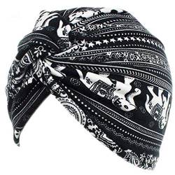 SANRLO Stirnbänder, Haar-Accessoires für Damen, plissierter Turban-Hut, ethnischer Elefant, gestreift, für Kopfwickel, gedrehter Knoten, dehnbarer Hijab von SANRLO