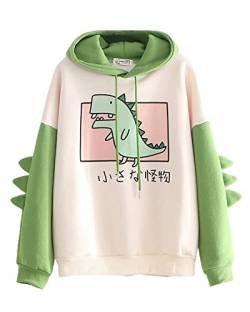 Frauen Dinosaurier Hoodie Langarm Spleiß Cartoon Niedlich Sweatshirt Teens Mädchen Casual Pullover Mädchen Anime Cosplay Pullover Pullover Sweater, A-grün, 38 von SANSIWU