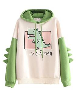 Frauen Dinosaurier Hoodie Langarm Splice Cartoon niedliches Sweatshirt Teenager Mädchen Casual Pullover Mädchen Anime Cosplay Pullover Sweater, A-grün, 42 von SANSIWU