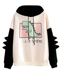 Frauen Dinosaurier Hoodie Langarm Splice Cartoon niedliches Sweatshirt Teenager Mädchen Casual Pullover Mädchen Anime Cosplay Pullover Sweater, A-schwarz, 36 von SANSIWU