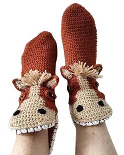 Lustige Socken Gestrickte Krokodil Socken 3D Tier Socken Neuheit Strickmuster Hai Fisch Socken Winter Warme Bodensocken, B-Nilpferd, One size von SANSIWU