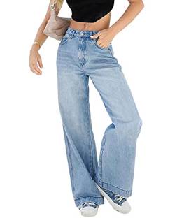 SANSIWU Damen-Jeans mit hoher Taille, weite Jeans, gerades Bein, gerissene Boyfriends-Jeans, Y2k, Streetwear, Vintage-Hose, C-dark blue, M von SANSIWU