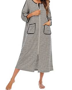 SANSIWU Damen Kurzarm Bademantel mit Reißverschluss Weicher Bademantel mit Taschen Pyjama, A-Grau, 48 von SANSIWU