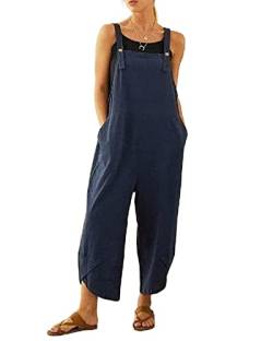 SANSIWU Damen Strapse Weites Bein Jumpsuit Baggy Quadratischer Ausschnitt Ärmellose Playsuits Boho Retro Solide Arbeitskleidung Weites Bein Hose mit Taschen, G-Navy Blue, 54 von SANSIWU