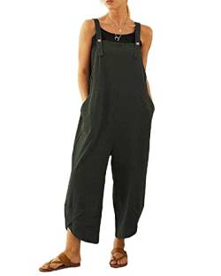 SANSIWU Damen Strapse Weites Bein Jumpsuit Baggy Quadratischer Ausschnitt Ärmellose Playsuits Boho Retro Solide Arbeitskleidung Weites Bein Hose mit Taschen, G-army Grün, 54 von SANSIWU