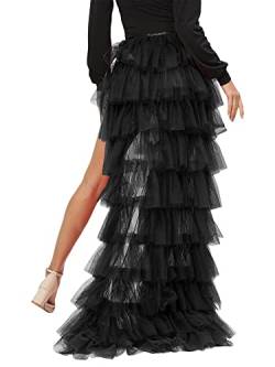 SANSIWU Damen Tüll Tutu Lange Röcke Hochzeit Party Cocktail Abschlussball Bandage Mesh Maxikleid Overlay Lang Sexy Kleid, Y-schwarz, Einheitsgröße von SANSIWU