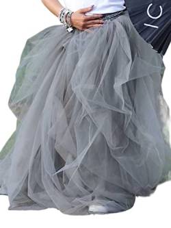 SANSIWU Frauen Tüll Tutu Lange Röcke Bandage Mesh Maxikleid Überrock Bodenlanges Kleid High-Waist Halbkleid A-Linie Puff Mesh Maxi, A-Grau, Einheitsgröße von SANSIWU