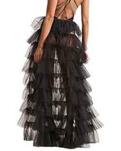 SANSIWU Langer Damen-Tüllrock, Maxirock, Netzstoff, für Hochzeit, Party, Cocktailkleid, Abschlussball, sexy Überrock, X-black, Einheitsgröße von SANSIWU