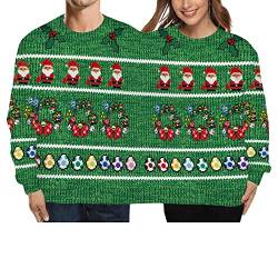 SANSIWU Zwei Personen Hässlicher Weihnachtspullover Paare Pullover Weihnachten Pullover Tops Verbundene Zwillinge Weihnachtsmuster Drucken Lustige Paare Sweatshirt, A-grün2, One Size von SANSIWU