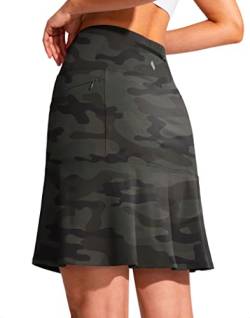 SANTINY 48,3 cm Golf-Skorts, Röcke für Damen, Reißverschlusstaschen, knielang, Skort, Damen, hohe Taille, athletischer Tennisrock, grün camo, Groß von SANTINY