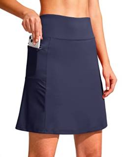 SANTINY 48,3 cm Golf-Skorts, Röcke für Damen, Reißverschlusstaschen, knielang, Skort, Damen, hohe Taille, athletischer Tennisrock, navy, XX-Large von SANTINY