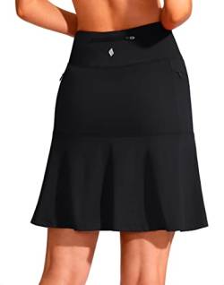 SANTINY 48,3 cm Golf-Skorts-Röcke für Damen, Reißverschlusstaschen, knielang, Skort, Damen, hohe Taille, athletischer Tennisrock, A Schwarz, Mittel von SANTINY