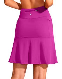 SANTINY 48,3 cm Golf-Skorts-Röcke für Damen, Reißverschlusstaschen, knielang, Skort, Damen, hohe Taille, athletischer Tennisrock, Rose, Mittel von SANTINY