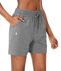 SANTINY Damen Baumwolle Shorts 12,7 cm Lounge Yoga Shorts Jersey Sweat Bermuda Shorts für Frauen Walking Athletic mit Taschen, grau, Mittel von SANTINY