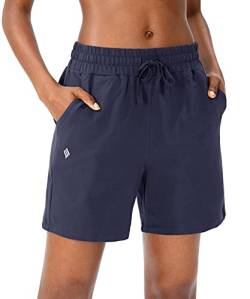 SANTINY Damen Baumwolle Shorts 12,7 cm Lounge Yoga Shorts Jersey Sweat Bermuda Shorts für Frauen Walking Athletic mit Taschen, navy, Groß von SANTINY