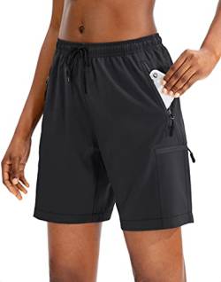 SANTINY Damen-Cargo-Shorts, schnelltrocknend, leicht, Sommer-Shorts für Damen, Reisen, athletisch, Golf, mit Reißverschlusstaschen, Schwarz, Mittel von SANTINY