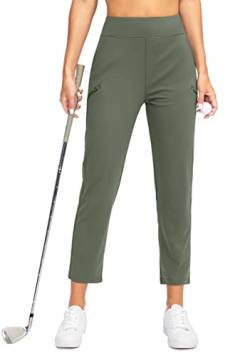 SANTINY Damen-Golfhose mit 3 Reißverschlusstaschen, 7/8 Stretch, hohe Taille, Knöchelhose für Frauen, Reisen, Arbeit, Grau (Grey Sage), Groß von SANTINY