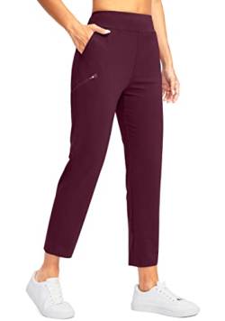 SANTINY Damen-Golfhose mit 3 Reißverschlusstaschen, 7/8 Stretch, hohe Taille, Knöchelhose für Frauen, Reisen, Arbeit, Wein, X-Groß von SANTINY