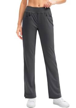 SANTINY Damen-Golfhose mit 3 Taschen, Stretch, hohe Taille, zum Überziehen, für Frauen, Reisen, Arbeit, Freizeit, grau dunkel, M von SANTINY