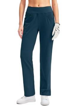 SANTINY Damen-Golfhose mit 3 Taschen, Stretch, hohe Taille, zum Überziehen, für Frauen, Reisen, Arbeit, Freizeit, indigoblau, 3X-Groß von SANTINY