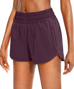SANTINY Damen Laufshorts mit Reißverschlusstaschen Hohe Taille Athletic Workout Gym Shorts für Frauen mit Futter, Wein, Groß von SANTINY