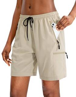 SANTINY Damen-Wandershorts Cargo-Shorts, schnell trocknend, leichte Sommershorts für Frauen, Reisen, Sport, Golf, mit Reißverschlusstaschen, Khaki, Mittel von SANTINY