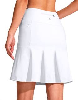 SANTINY Golf-Skorts, Röcke für Damen, Reißverschlusstaschen, knielang, hohe Taille, athletischer Tennisrock, 48,3 cm, A weiß, Mittel von SANTINY