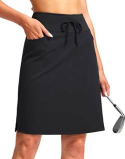 SANTINY Modest Knielange Skorts Röcke für Damen Tennis Athletic Golf Skort mit Taschen UV-Schutz hohe Taille, Blakc, Groß von SANTINY