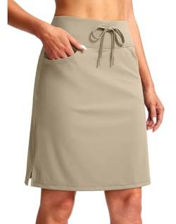 SANTINY Modest Knielange Skorts Röcke für Damen Tennis Athletic Golf Skort mit Taschen UV-Schutz hohe Taille, Dusty Khaki, 3X-Groß von SANTINY