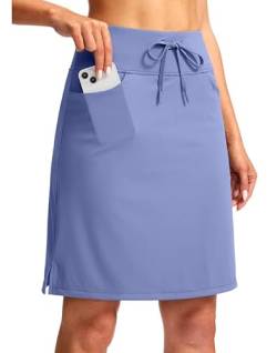 SANTINY Modest Knielange Skorts Röcke für Damen Tennis Athletic Golf Skort mit Taschen UV-Schutz hohe Taille, Hell, blau, XX-Large von SANTINY