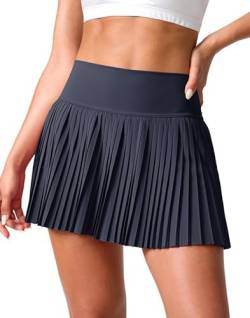 SANTINY Plissierter Tennisrock für Damen, mit Taschen, Shorts, hohe Taille, leicht, athletisch, Golf-Skorts, Röcke, Marineblau, Klein von SANTINY