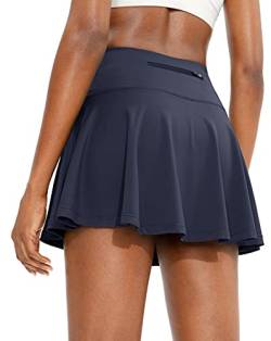 SANTINY Plissierter Tennisrock für Damen mit 4 Taschen Damen Hohe Taille Athletic Golf Skorts Röcke für Laufen Casual, Marineblau, Mittel von SANTINY