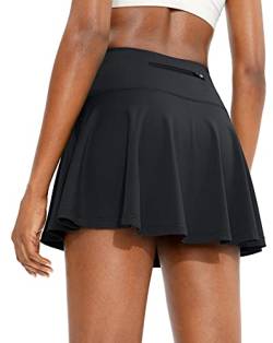 SANTINY Plissierter Tennisrock für Damen mit 4 Taschen Damen Hohe Taille Athletic Golf Skorts Röcke für Laufen Casual, Schwarz, Mittel von SANTINY