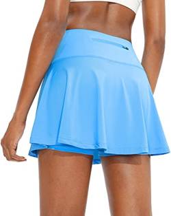 SANTINY Plissierter Tennisrock für Frauen mit 4 Taschen, Damen Hohe Taille, athletischer Golf-Skorts, Röcke für Laufen, Casual, hellblau, Mittel von SANTINY