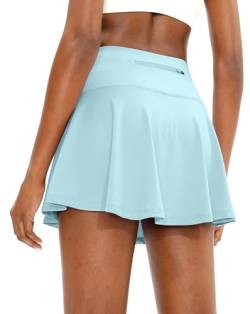 SANTINY Plissierter Tennisrock für Frauen mit 4 Taschen, hohe Taille, athletischer Golf-Skorts, Röcke zum Laufen, Casual, Himmelblau, X-Klein von SANTINY