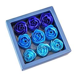 9 Stück Seifenblume Charmante hand gefertigte mehrfarbige Seifen rose Blumen Geschenk box zum Jubiläum/Geburtstag/Hochzeit/Valentinstag Blau von SANWOOD