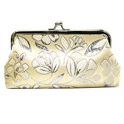 SANWOOD Frauen Vintage Blume Stickerei Lange Brieftasche Clutch Tasche Kisslock Geldbörse Beige von SANWOOD