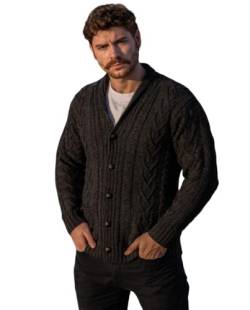 SAOL 100% Merinowolle Herren Aran Cable Schal-Kragen-Strickjacke, in Holzkohle/Marine/Armeegrün (Holzkohle, XXX-Large) von SAOL