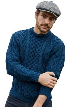 SAOL 100% Merinowolle Herren Aran Pullover mit Rundhalsausschnitt Kragen (DE/NL/SE/PL, Alphanumerisch, L, Regular, Regular, Ozeanblau) von SAOL