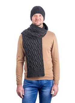 SAOL 100% Merinowolle Strickmütze aus Zopfmuster für Herren, in Natur/Holzkohle/Marine/Grün (Holzkohle) von SAOL