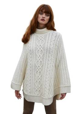 SAOL 100% Merinowolle Zopfmuster Damen Irish Aran Poncho Cardigan (Natürlich, Groß -X-Groß) von SAOL